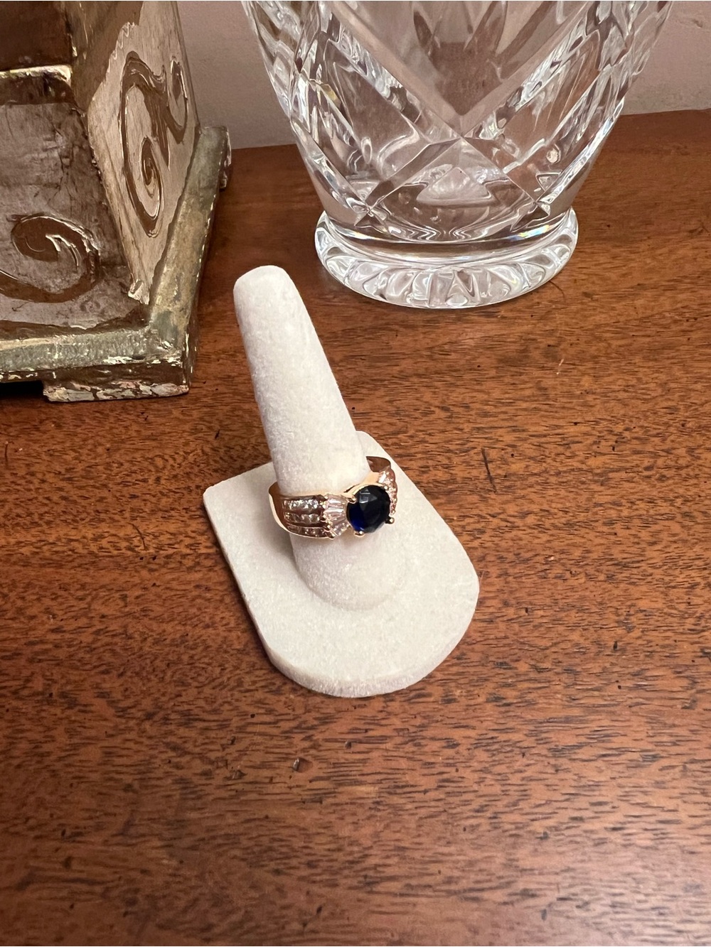 Gold-Tone Blue Sapphire Cocktail Ring - Picture 3 of 5